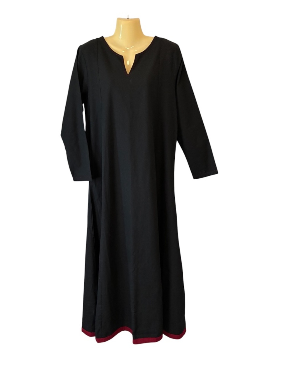 Epic Armoury Medieval Chemise Maxi Dress Renaissance Black Red Ribbon Hem Medium